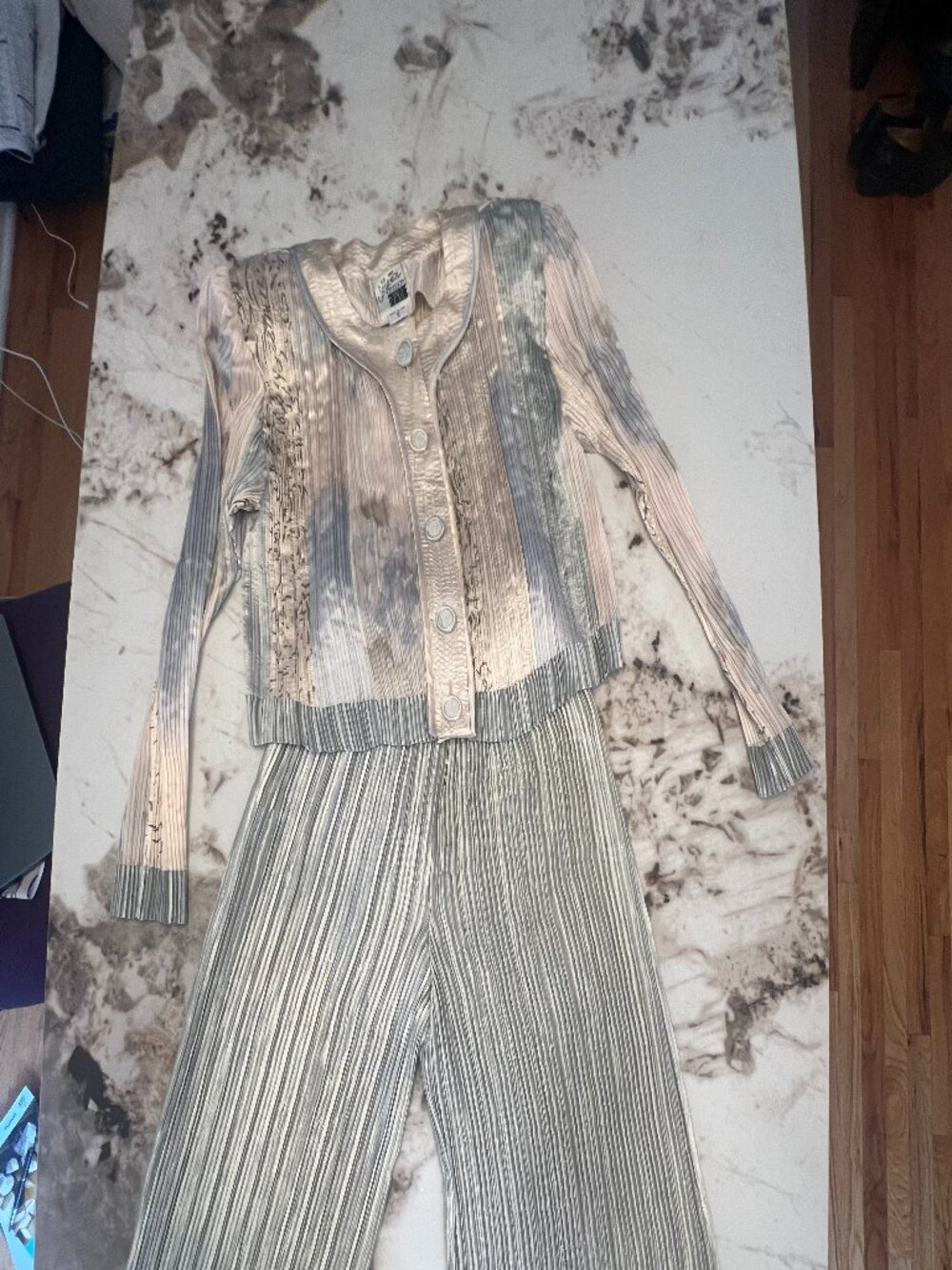 Vintage Collection Jeanne Marc Pleated Silk Set Seafoam Yoryu Sz 2 USA NWT